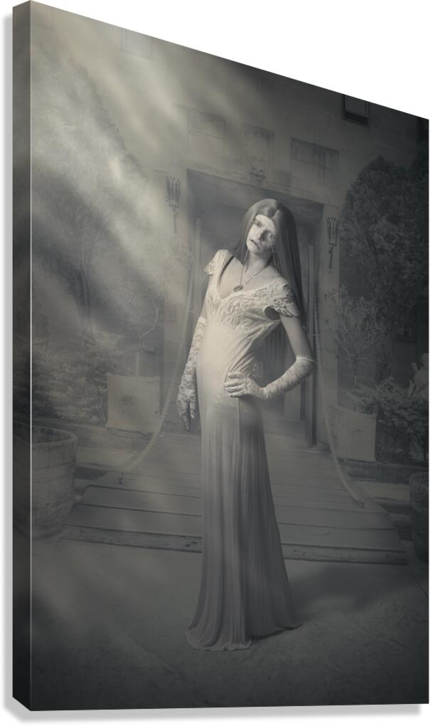 Evil vintage ghost at scary haunted castle Canvas Print