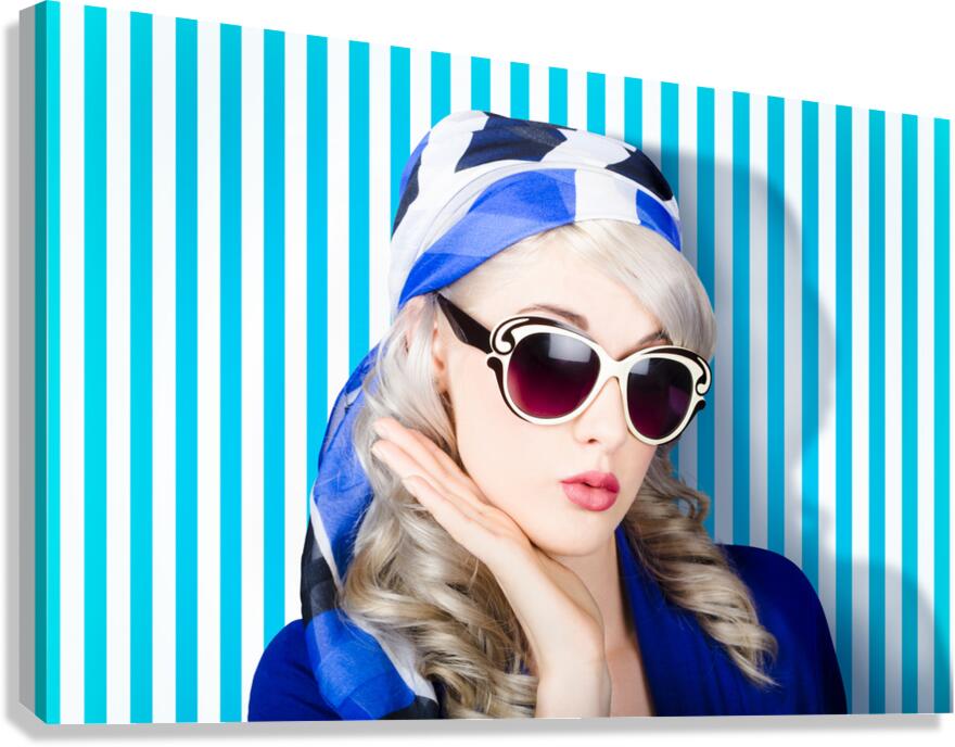 Beautiful retro pinup girl in scarf and sunglasses Canvas Print