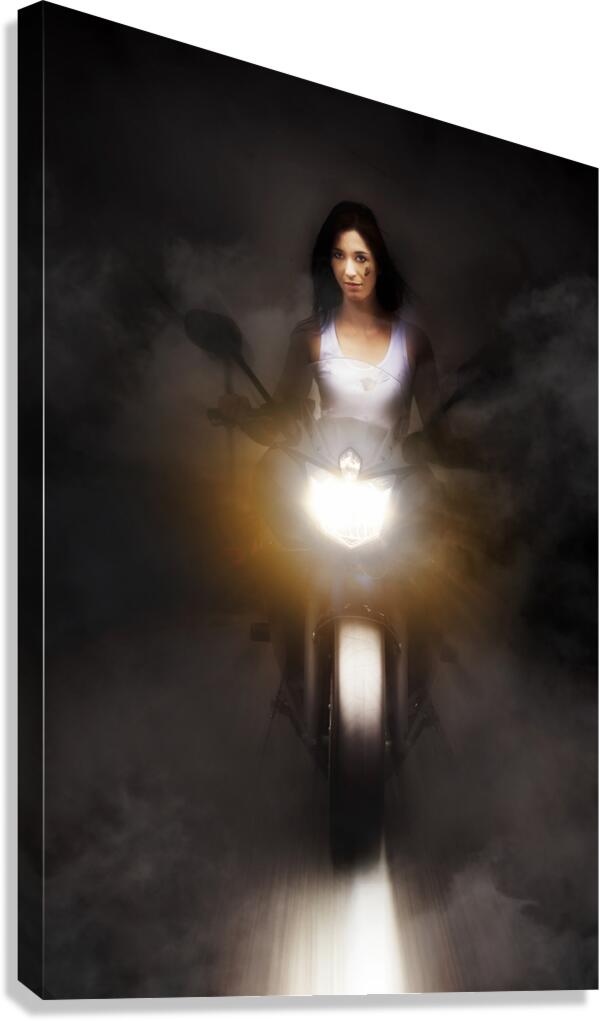 Motorcyclist Riding Bike At Fast Pace Canvas Print