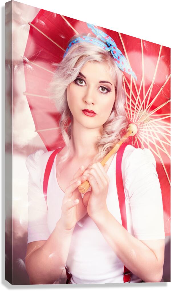 Sexy blonde vintage pinup girl. Field of dreams Canvas Print