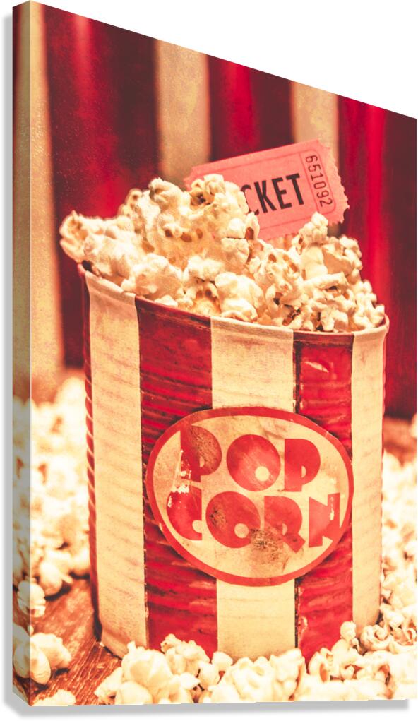 Retro tub of butter popcorn and ticket stub Canvas Print