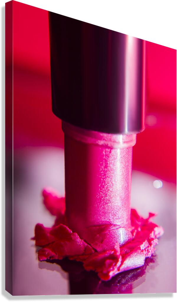 Pink lipstick pressed on surface Canvas Print