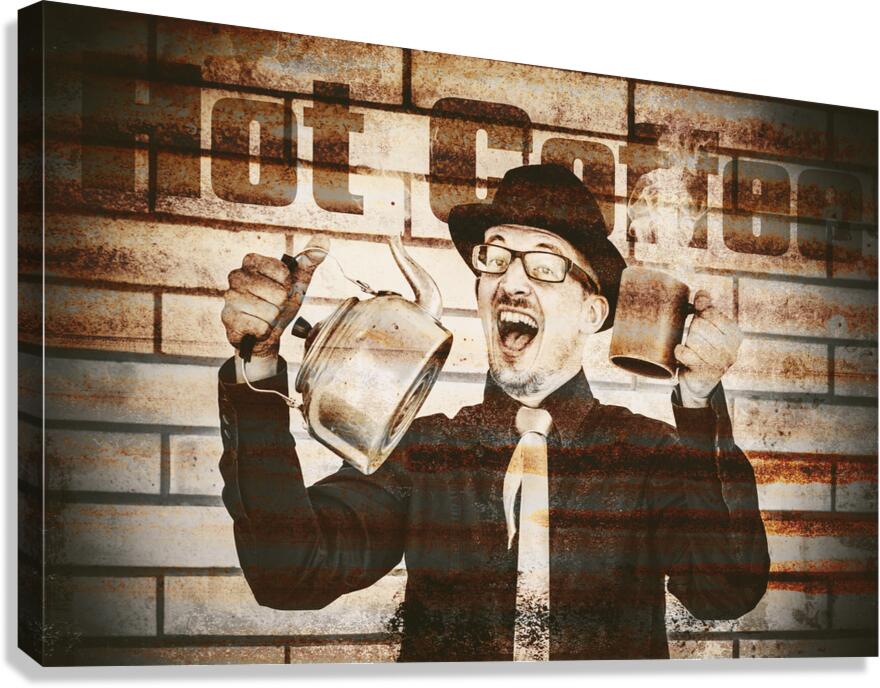 Old fashioned gent cheering to hot coffee Canvas Print