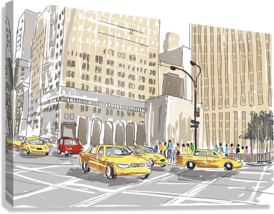 Hand drawn sketch of a busy New York City street Canvas Print
