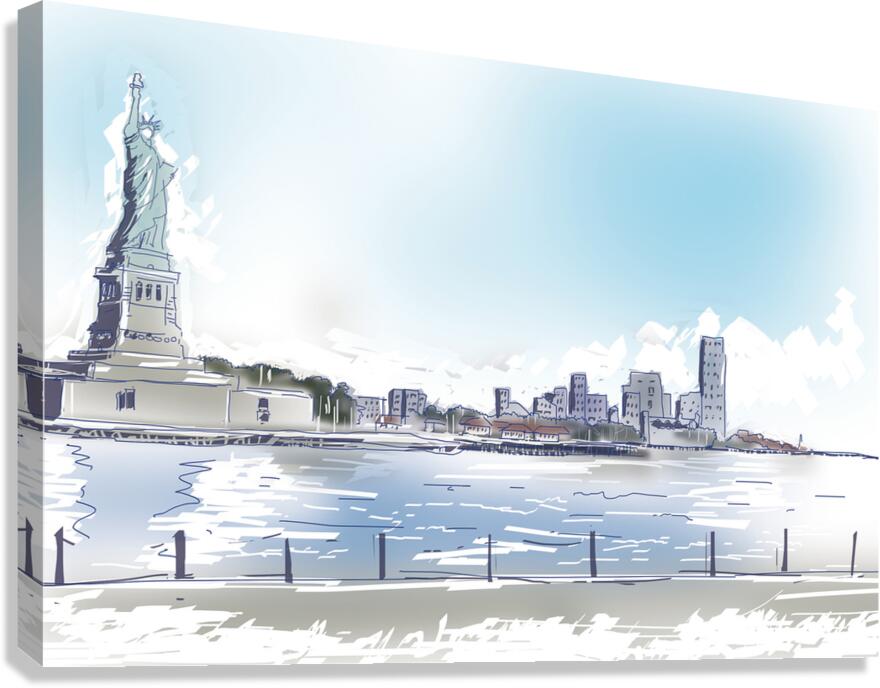 Statue of Liberty and New York City Illustration  Canvas Print