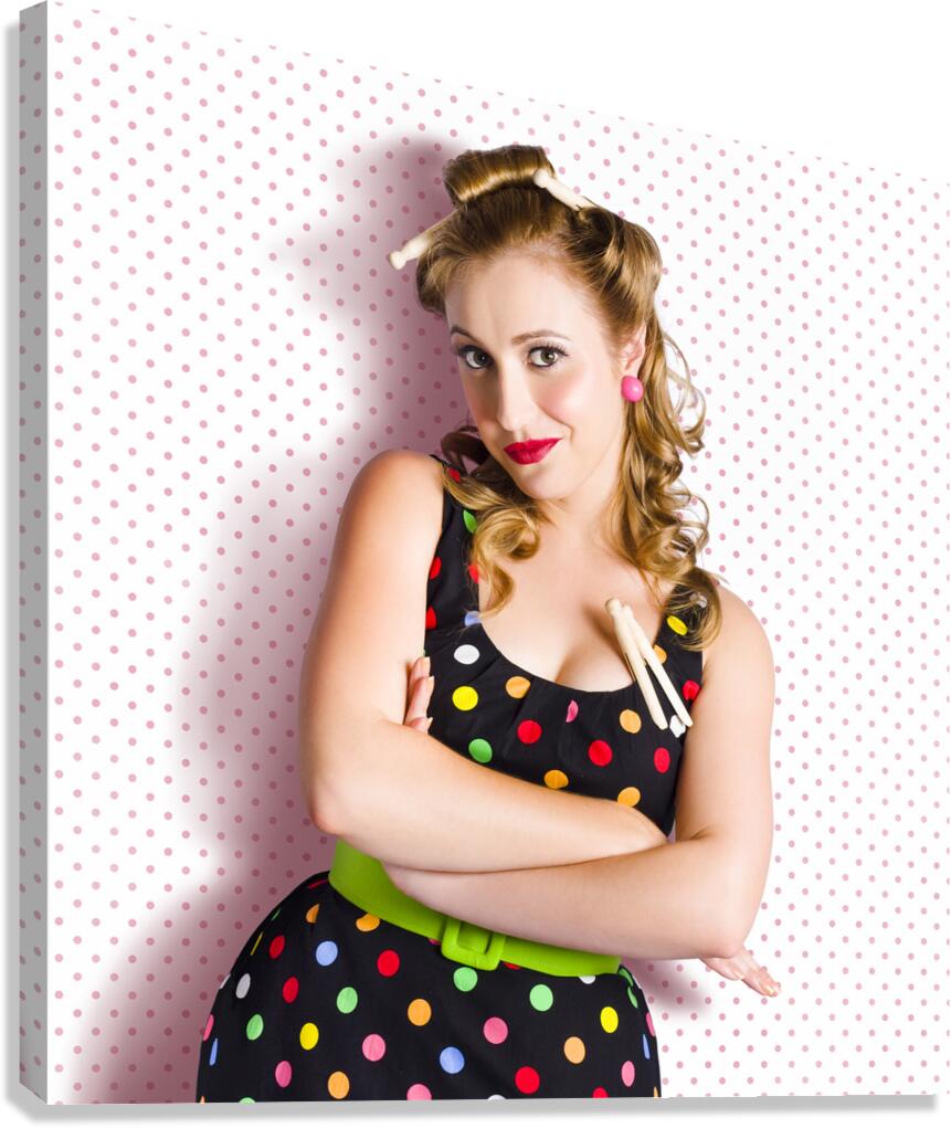 Pretty Retro Cleaning Lady On Polka Dot Background Canvas Print