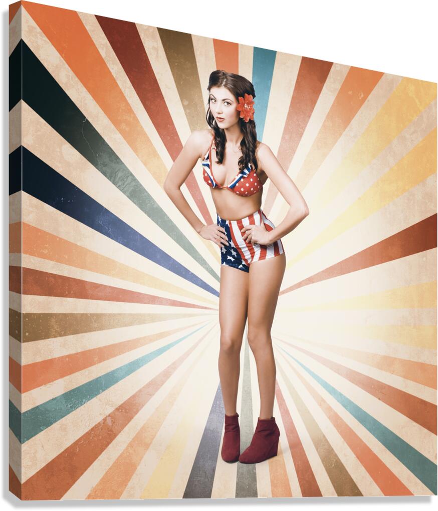 Retro pinup woman. Vintage makeup and hair Canvas Print