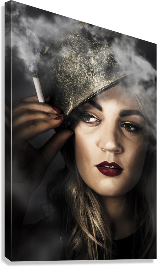 Attractive pinup woman in 1940 military style Canvas Print