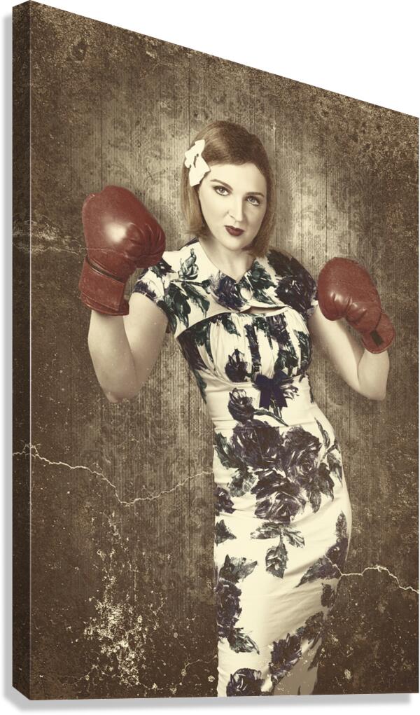 Vintage boxing pinup poster girl. Retro fight club Canvas Print