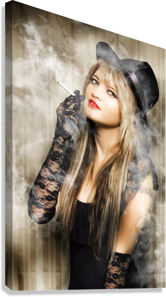 Female retro pinup model with smoke Canvas Print
