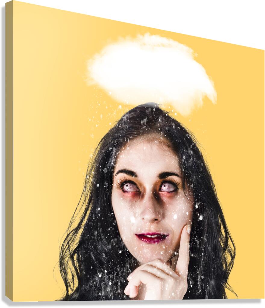 Dead zombie business woman brainstorming a idea Canvas Print