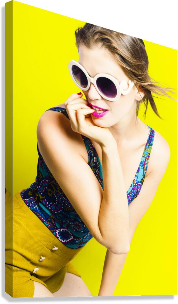 Retro yellow fashion portrait  Canvas Print