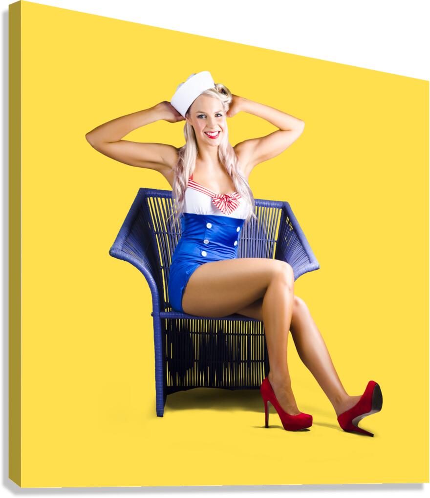 Isolated navy pinup girl on white background Canvas Print