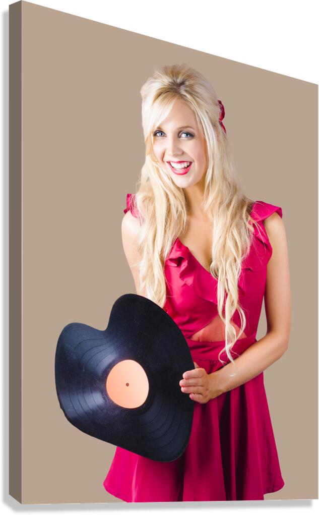 Beautiful Blonde with Heart-Shaped Record Canvas Print