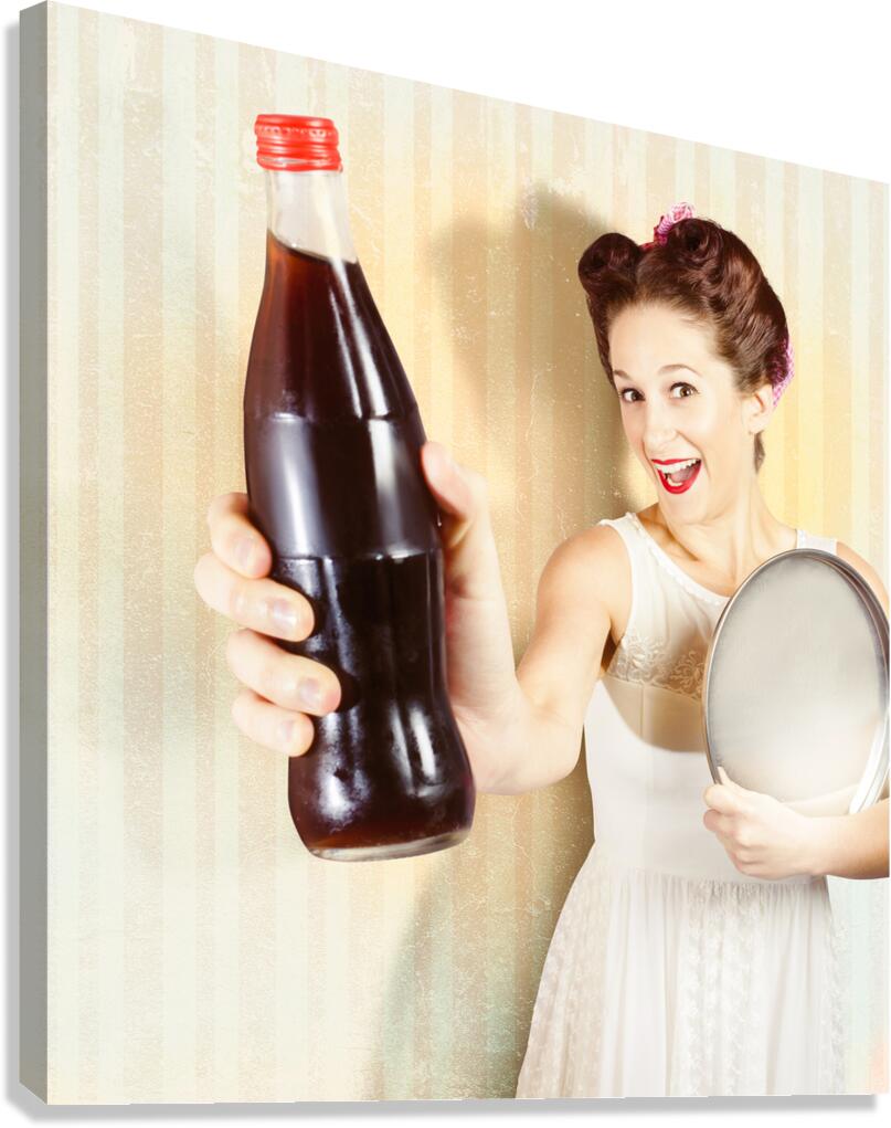 Female pin-up waiter serving drink at summer party Canvas Print