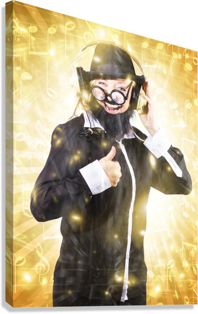 Man listening to FM radio broadcast with headphone Canvas Print