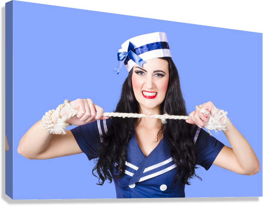 Navy pin up poster girl breaking rope  Canvas Print