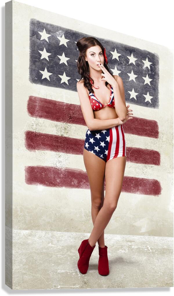 Grunge pin up woman in american fashion style Canvas Print