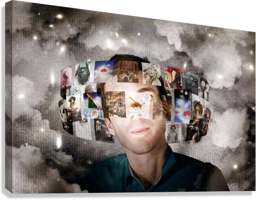 Man Streaming Media With Cloud Server Informatics Canvas Print