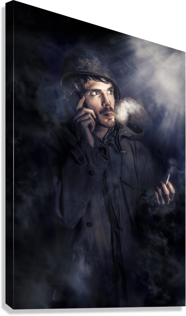 Anxious Australian SAS soldier on night watch Canvas Print