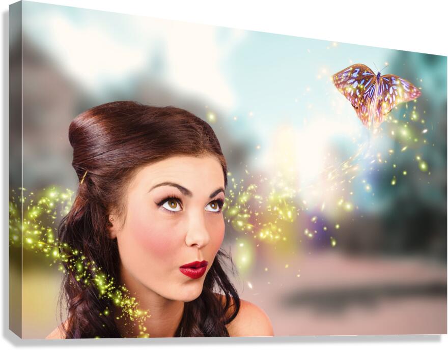 Fantasy fine art beauty. Fairy tale butterflies Canvas Print