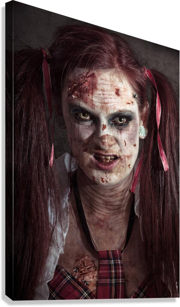 Scary ID photo of female zombie school student Canvas Print