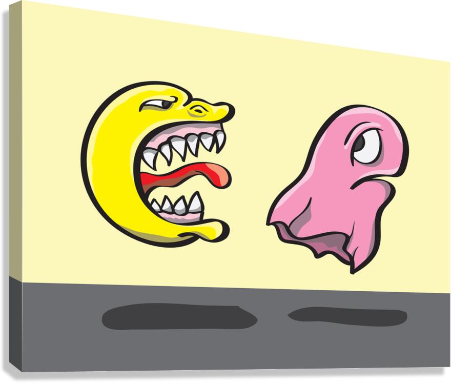 Pac Man and ghost illustration Canvas Print