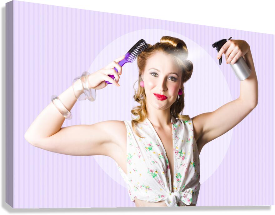 Classic 50s Pinup Girl Combing Hair Style Canvas Print
