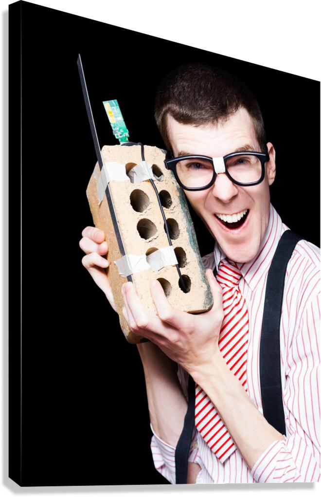 Business Geek Laughing On House Brick Phone Canvas Print