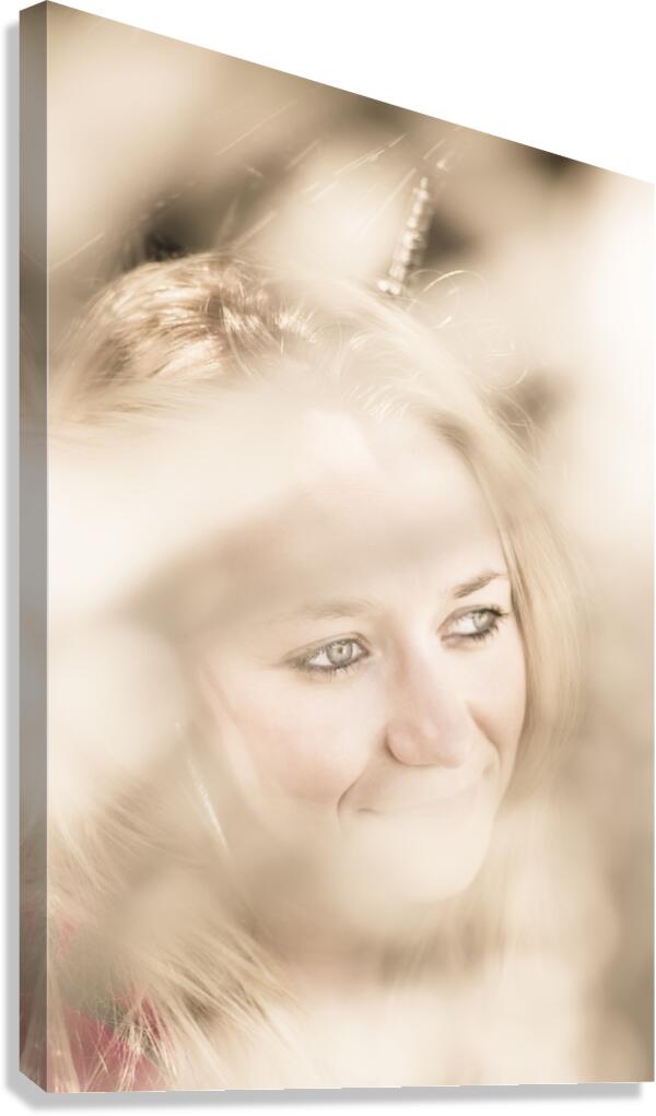 Dreamy eyes through wicker lines Canvas Print