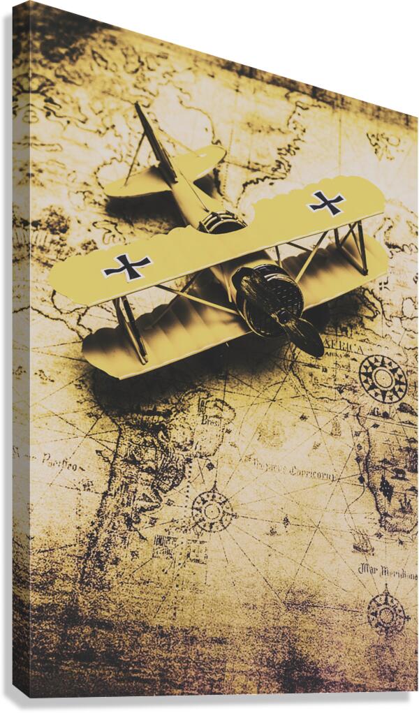 Antique Biplane On Old Map Canvas Print