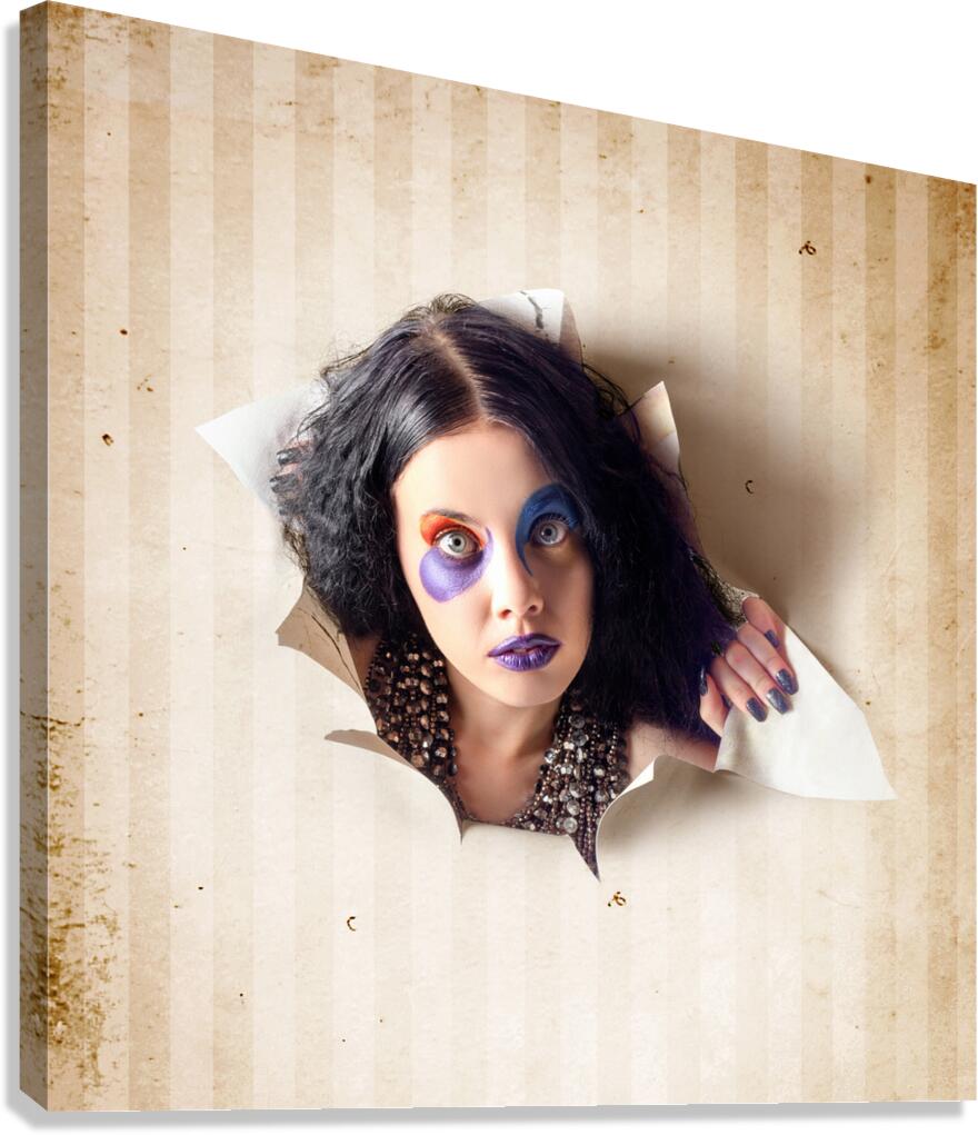 Beautiful female jester breaking out of wallpaper Canvas Print