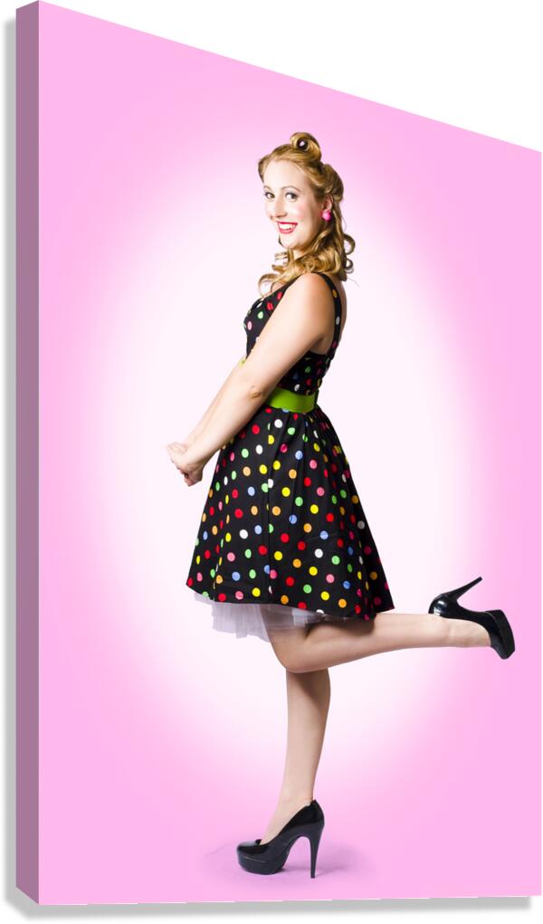 Cute Pin-Up Style Fashion Model In Retro Dress Canvas Print