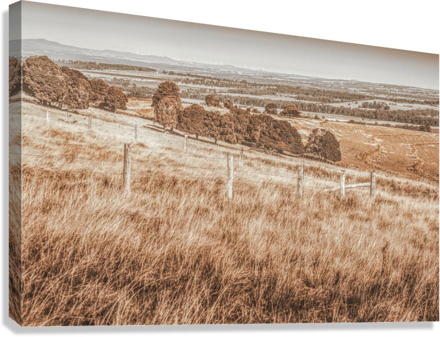 Expansive hills and rustic fencing Canvas Print