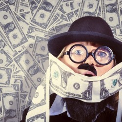 Stressed business man drowning in financial debt