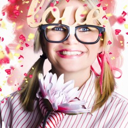 Romantic female nerd in a celebration of love