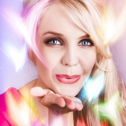 Romantic Girl Blowing Heart Kiss To Her Valentine