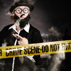 Sherlock Holmes detective at crime scene