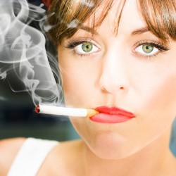 Unhappy Woman Smoking Cigarette