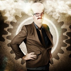 Thinking businessman with big brain