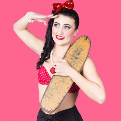 Beautiful young 80s skater girl isolated