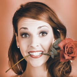 Surprised Young Woman Getting Valentine Flower