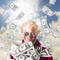 Zombie with crazy money. Filthy rich millionaire