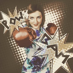 Pop art photo illustration. Cartoon comic boxer