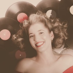Classic pin up girl on vintage vinyl lp records