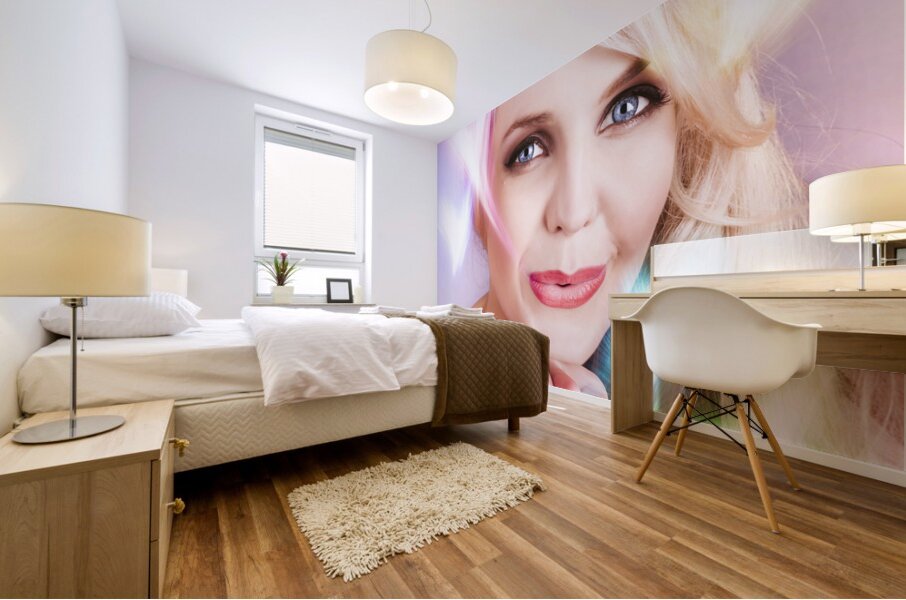 Romantic Girl Blowing Heart Kiss To Her Valentine Mural print