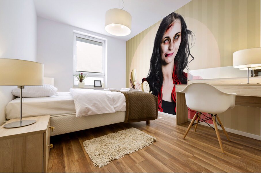 Zombie business person handing over bad news phone Mural print