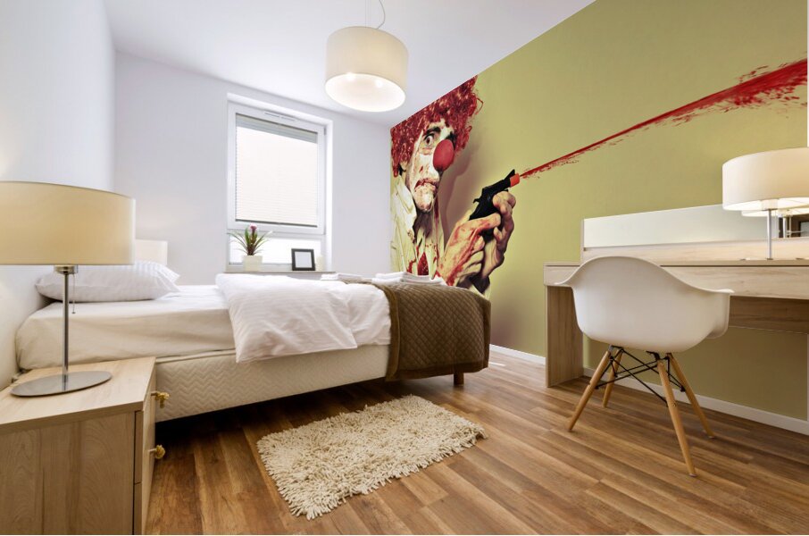 Creepy Manic Clown Shooting Blood From Cap Gun Mural print