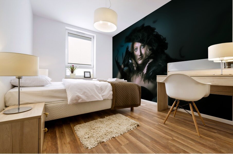 Beautiful mystical girl in delicate black fashion Mural print