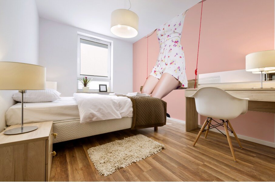 Beautiful fifties pin up girl smiling on swing Mural print